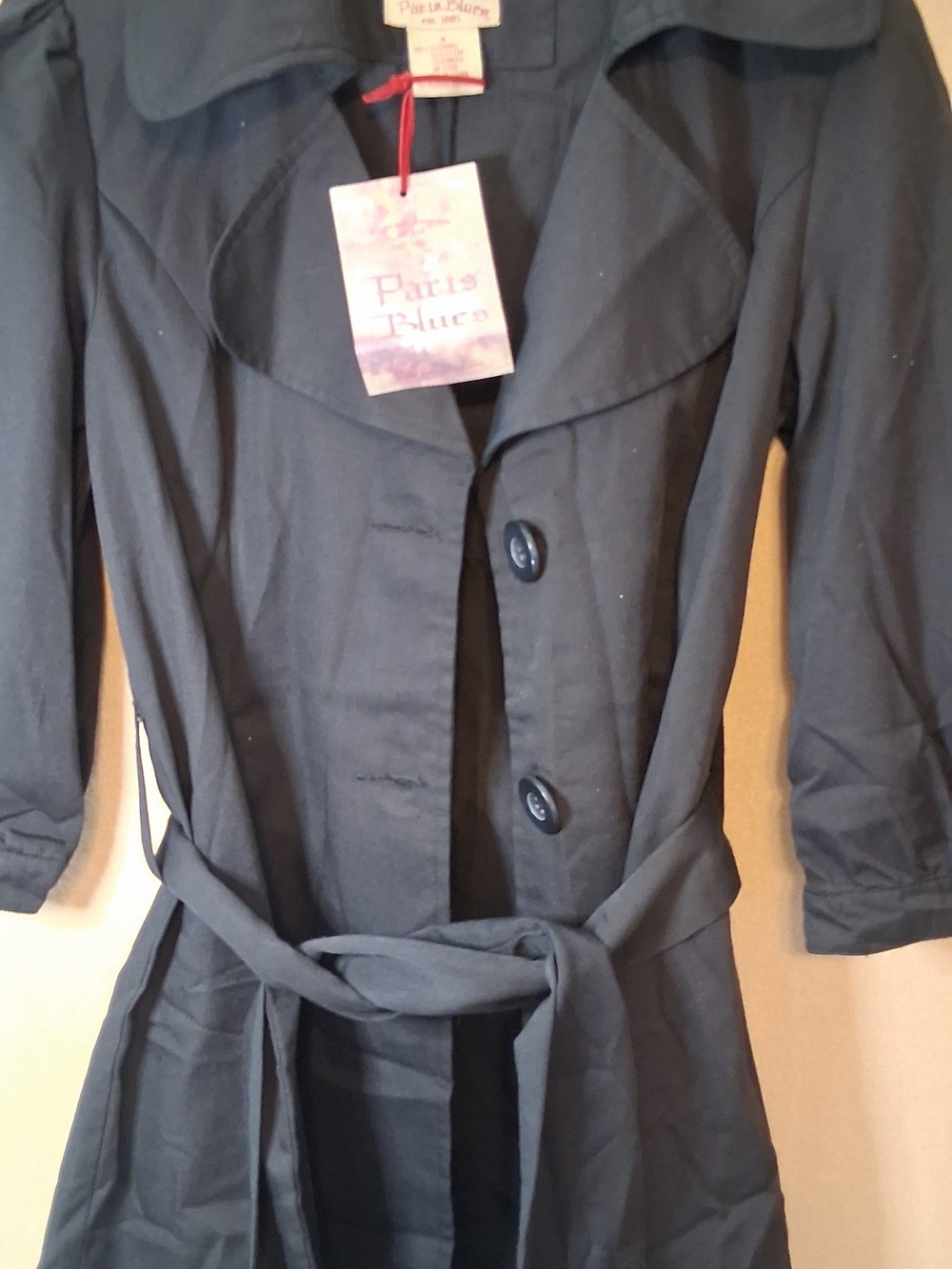 Paris Blues Women's Black Trench Coat with Belt